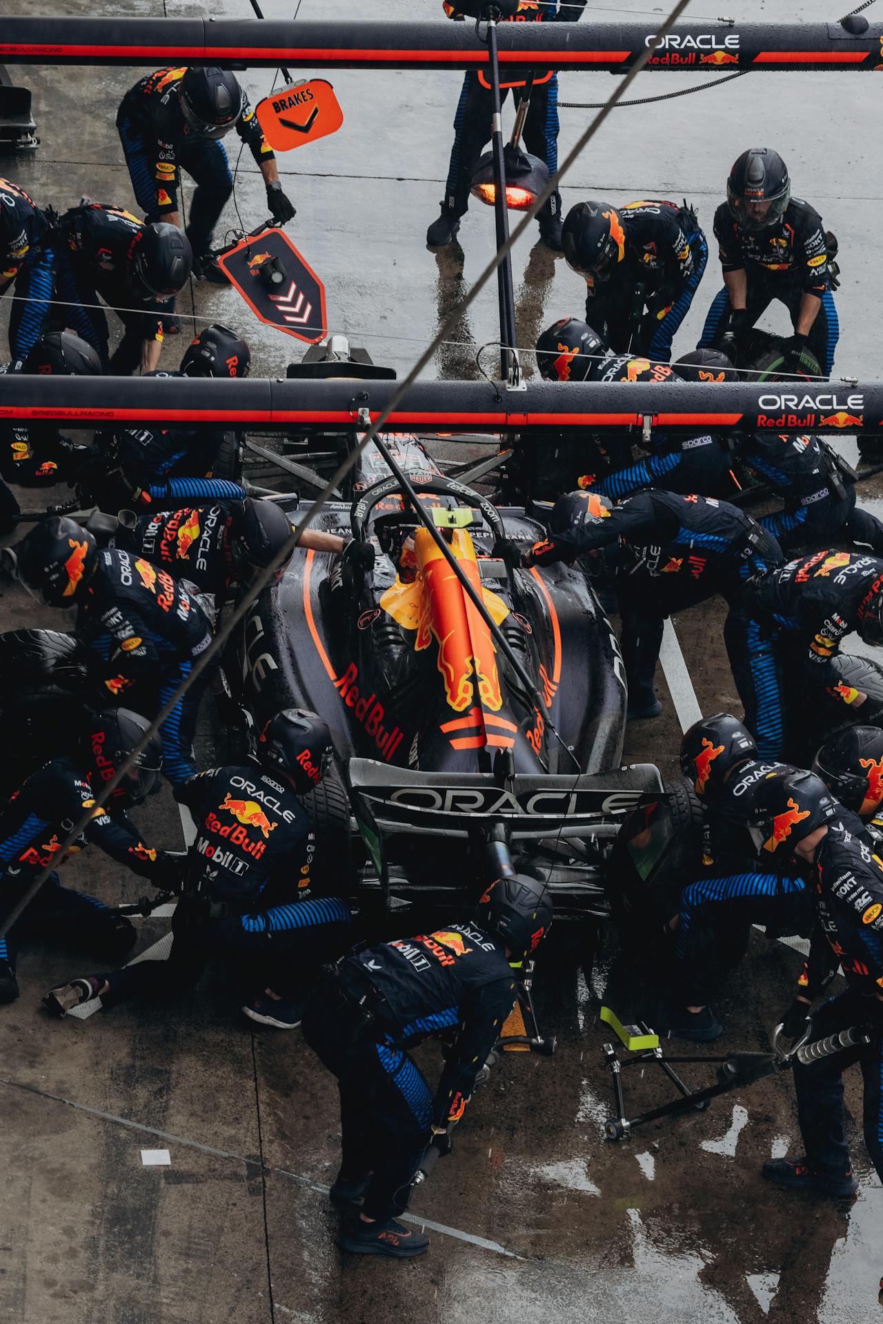 Pit lane action during a Formula 1 race